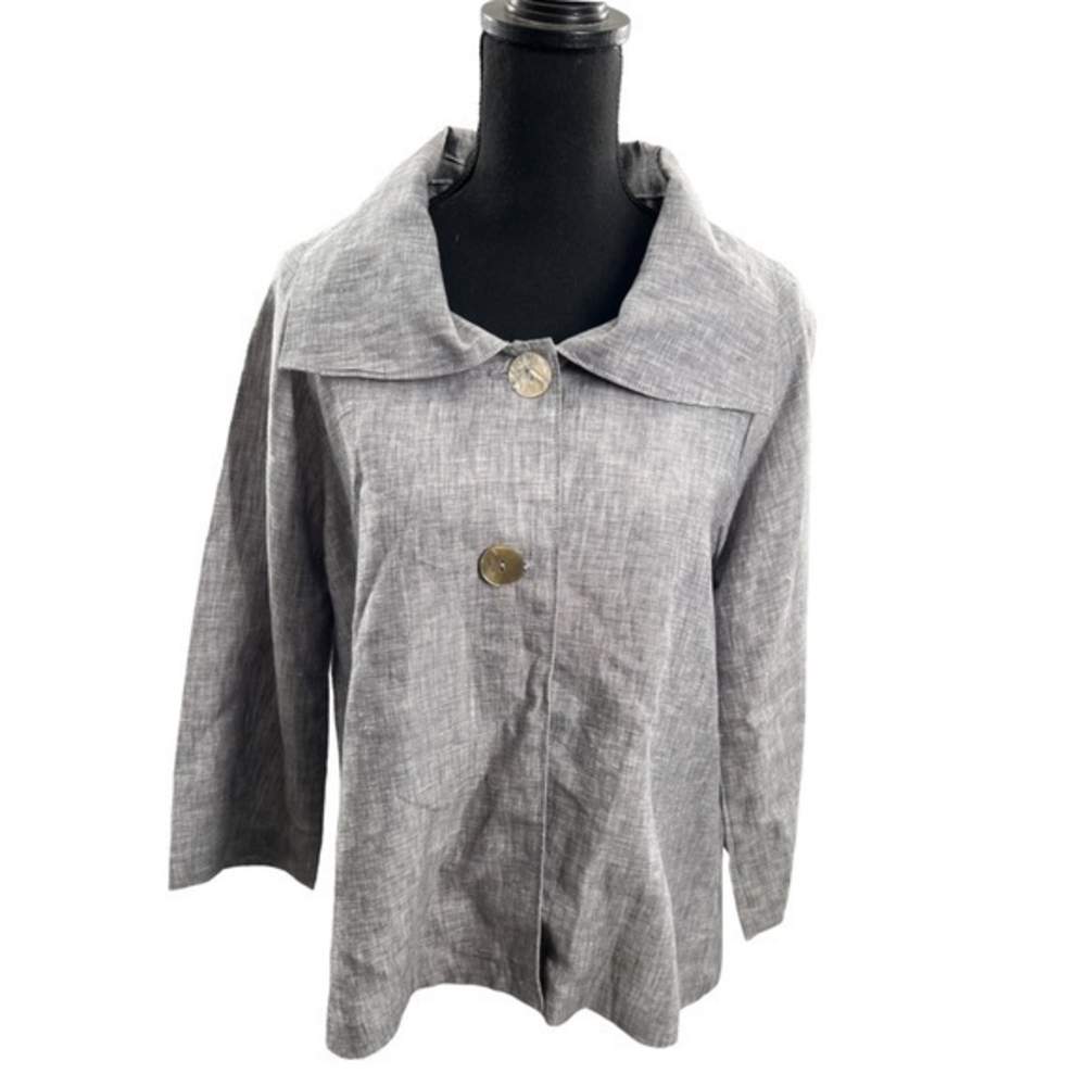 Comfy USA Women’s Gray Chambray Linen Two Button 3/4 Sleeve Jacket Size Small